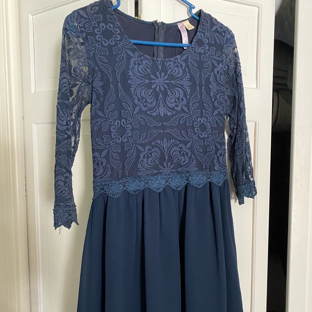 Navy Lace Top Skater Dress